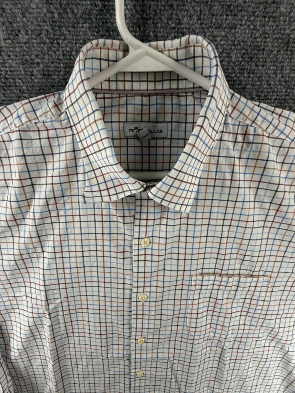 Peter Millar Blue Brown XL Cotton Spandex Check Golf Long Sleeve Casual Pocket